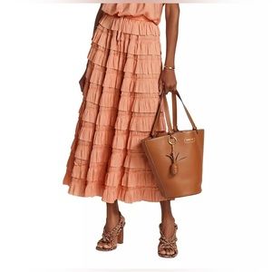 ULLA JOHNSON Mari Ruffled Satin Midi-Skirt